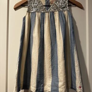 Pink Chicken Blue and Cream Striped Top with Silver Sequins 5Y